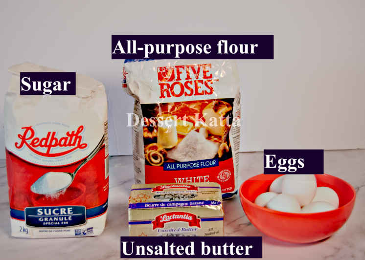 ingredients for pound cake on marble surface