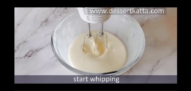 heavy cream is whipped using hand beater