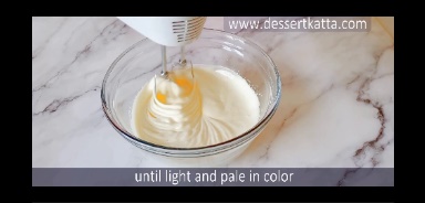 beating eggs, sugar and vanilla until pale in color.