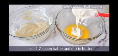 adding eggs and dry ingredients in melted butter.