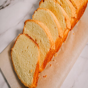 slices of pound cake on parchment paper