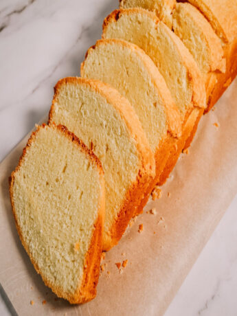 slices of pound cake on parchment paper