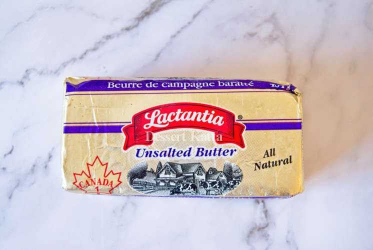 block of Lactantia unsalted butter places on marble