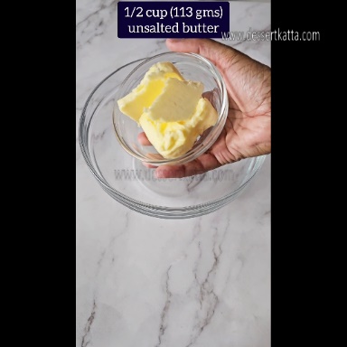 Small glass bowl contains 1/2 cup of butter