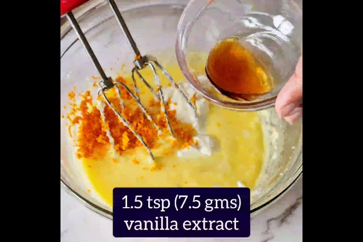 orange zest, yogurt and vanilla is added to rest of the batter to make orange loaf cake
