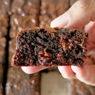 single piece of brownie with melted chocolate