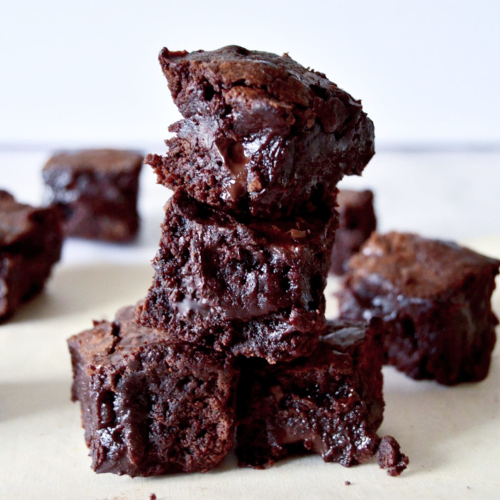 chocolate brownies placed on top of each other