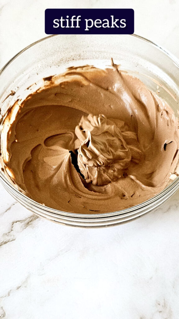 stiff peaks chocolate mousse in a glass bowl