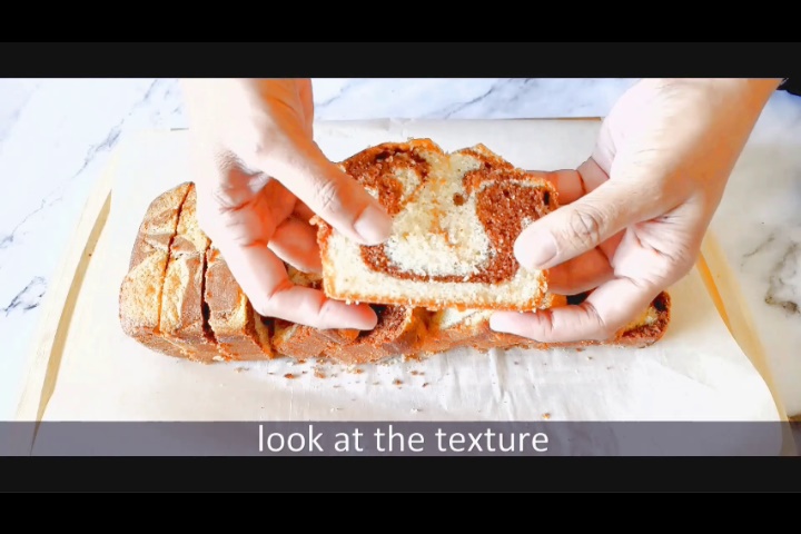 marble loaf cake from inside showing marble effect