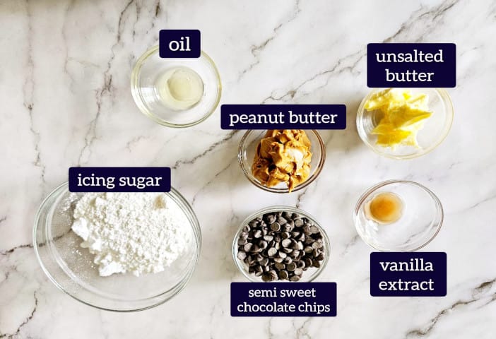 showing all of the ingredients required for peanut butter truffle