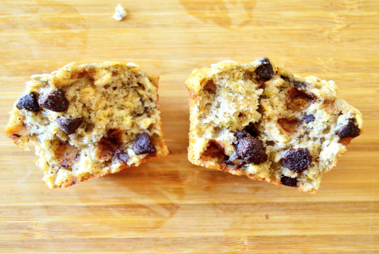 showing inside texture of banana oatmeal muffins