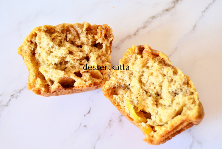 showing inside texture of apple muffins