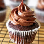 shot of chocolate cupcake with chocolate cream cheese frosting