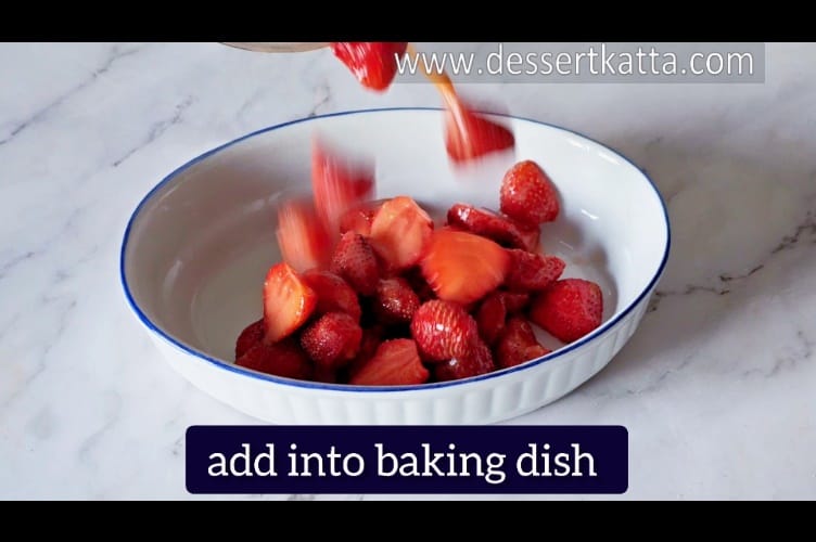 adding strawberry filling into baking dish