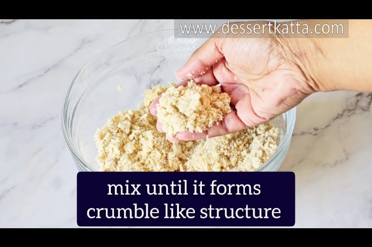 mixing all the ingredients with cold butter to make crumble topping