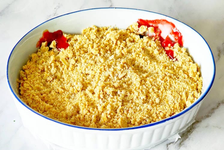 freshly baked strawberry crumble