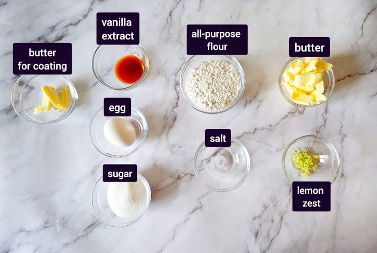 Starbucks madeleines ingredients placed on marble surface