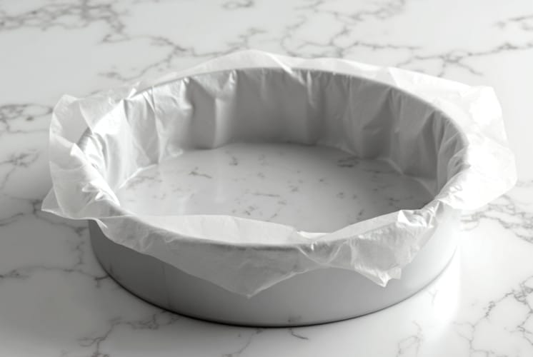 round pan covered with parchment paper