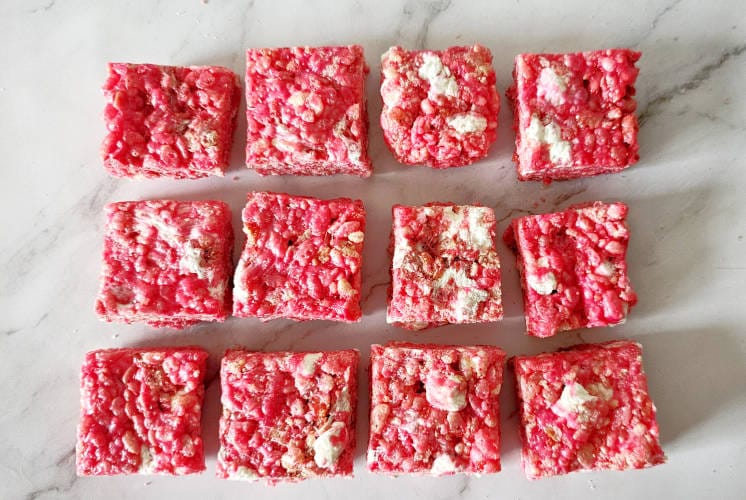 copycat Starbucks rice krispie treats placed on marble surface