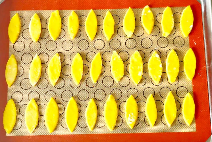 maggianos lemon cookies placed on baking sheet